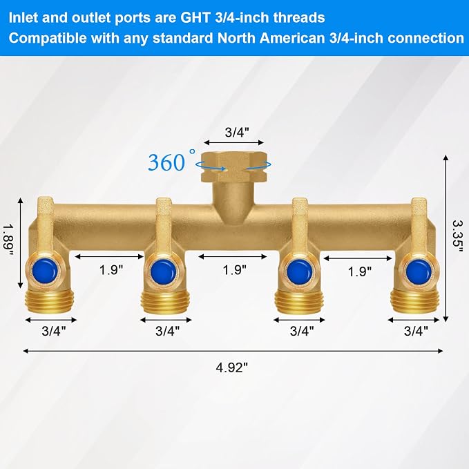 Brass Garden Hose Splitter, 4 Way Hose Splitter, Outdoor Hose Splitter - Image 2