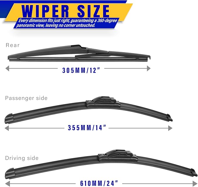 3 wipers Replacement for 2012-2019 Fiat 500, Windshield Wiper Blades Original - Image 2