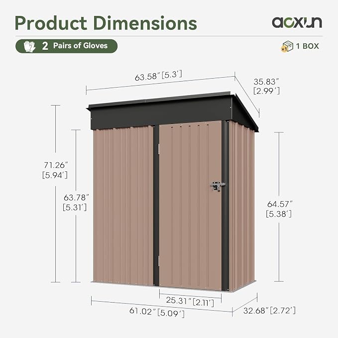 Aoxun 5x3 FT Shed Outdoor Waterproof Storage Shed Metal Garden Shed - Image 5
