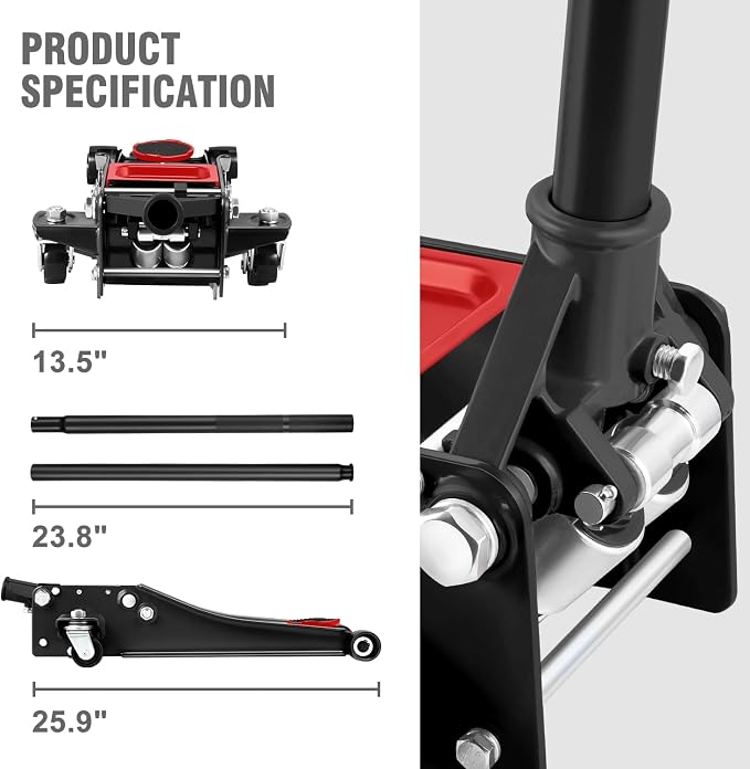 DNA MOTORING Floor Jack 3 Ton Capacity, Fast Lift Service Jack Low Profile - Image 5