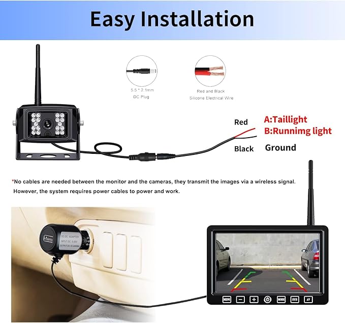 Wireless Backup Camera with 7 Inch DVR Quad Split Monitor - Image 6
