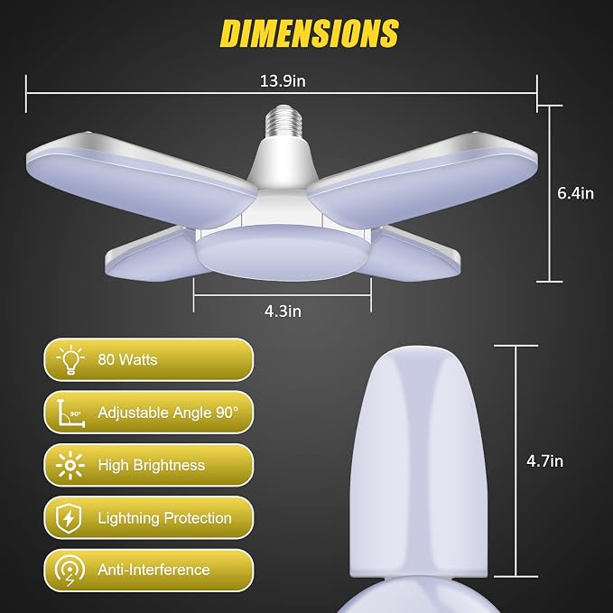LED Garage Lights 4 Pack, 80W LED Shop Light - Image 5