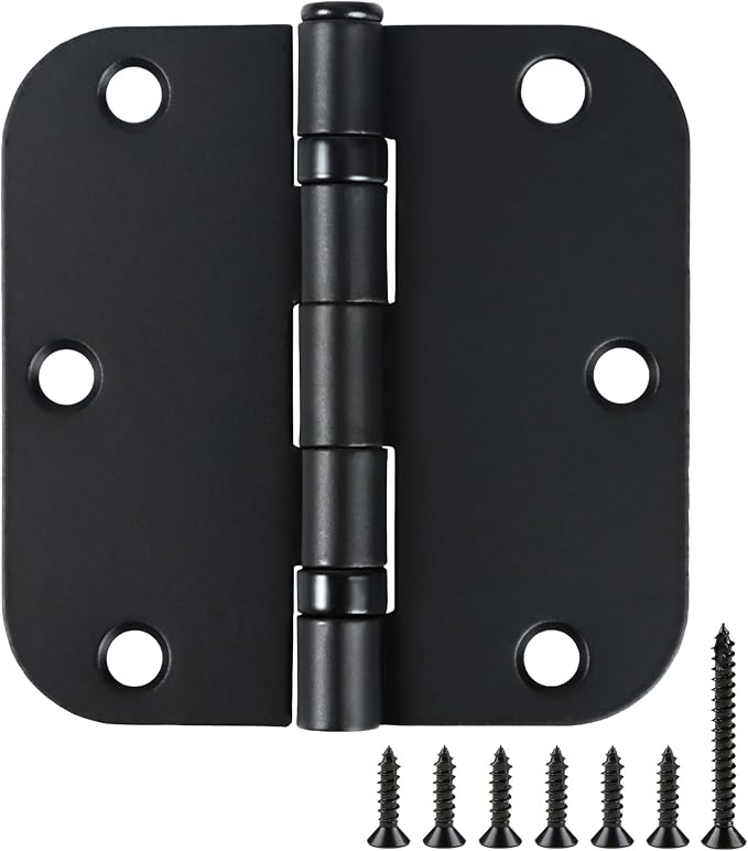 3 Pack Rounded Matte Black Door Hinges 3.5 Inch 5/8" Radius No Squeak Ball by TDCHINGES