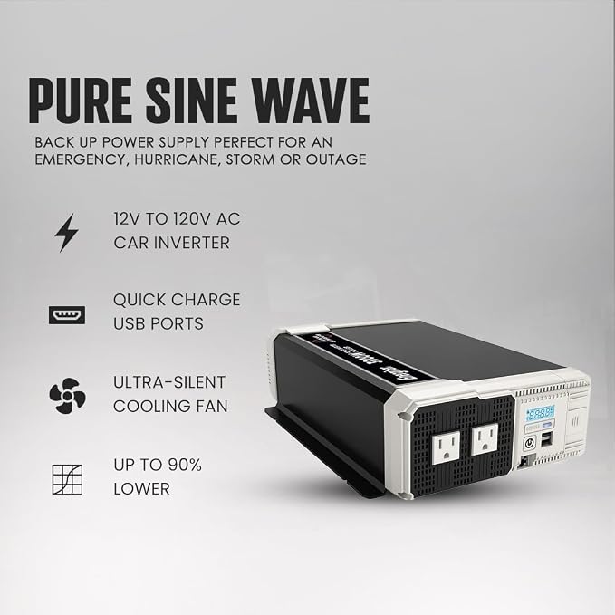Energizer 3000W Pure Sine Wave Inverter 12V DC to 120V AC Converter - Image 5