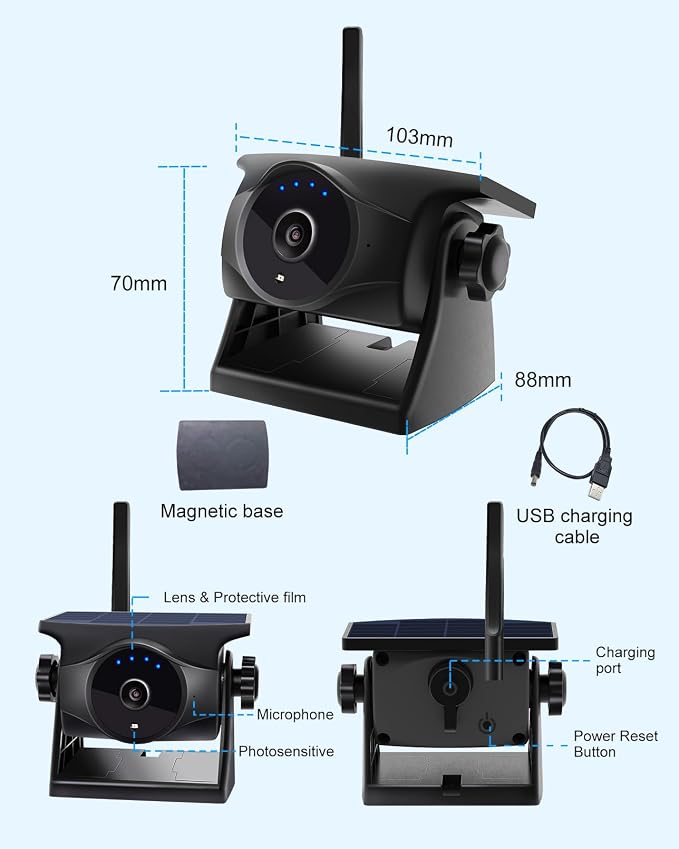 1080P Solar Wireless Backup Camera, Magnetic WiFi Hitching Camera, Night Vision - Image 9