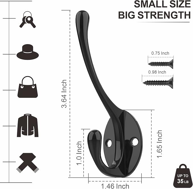 Coat Hooks | Wall Mount Coat Hangers | Black Metal Hooks - Image 3
