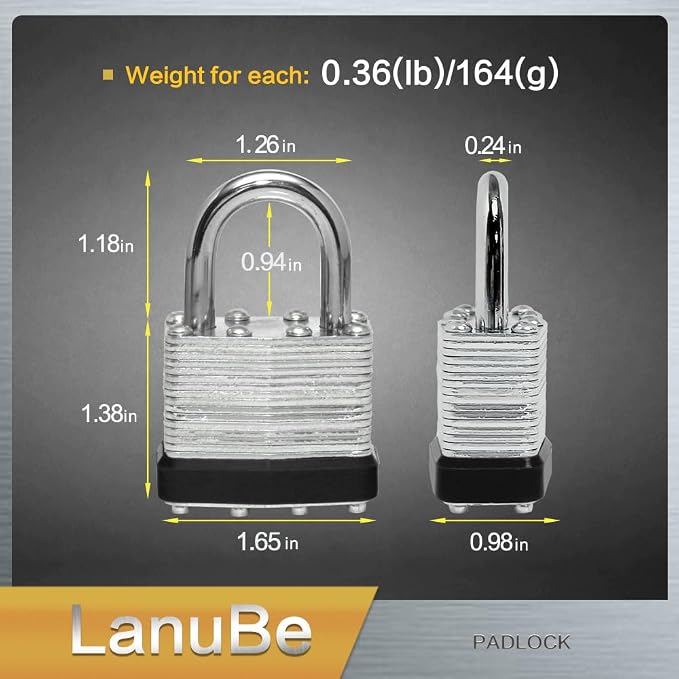 LanuBe Lock Laminated keyed padlock1-9/16 inch, keyed Alike Locks, Normal - Image 2