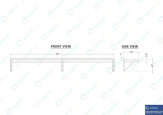 AmGood 72" Long X 10" Deep Stainless Steel Wall Shelf | NSF Certified | - Image 8