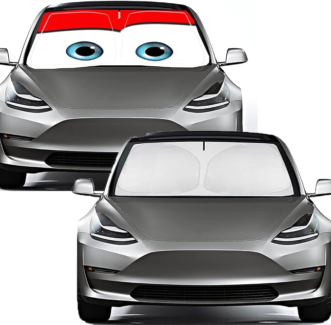 Gven Sunshade for Tesla Model Y Accessories 2025 Funny Eyes Windshield Sun - Image 7