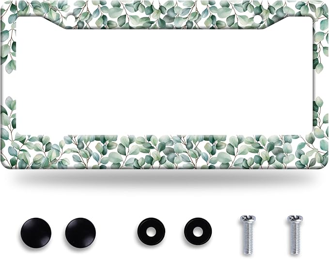 Green Leaf License Plate Frame Colorful License Plate Stainless Steel Funny by GORSNKYE