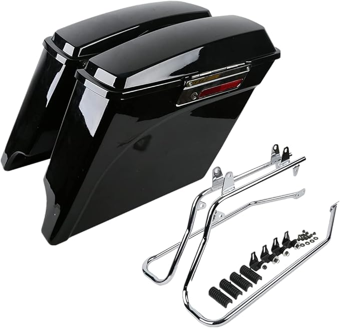 XFMT 5" Vivid Black Stretched Extended Hard Saddlebags W/Chrome Conversion by XFMT