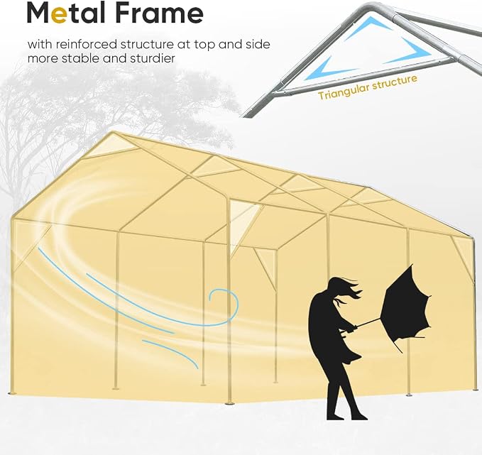 ADVANCE OUTDOOR 12x20 ft Car Canopy Garage Heavy Duty Carport Boat Shelter - Image 4