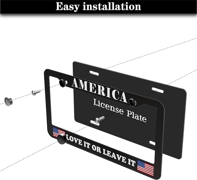 License Plate Frames Black and White License Plate Frame America Love It or - Image 7