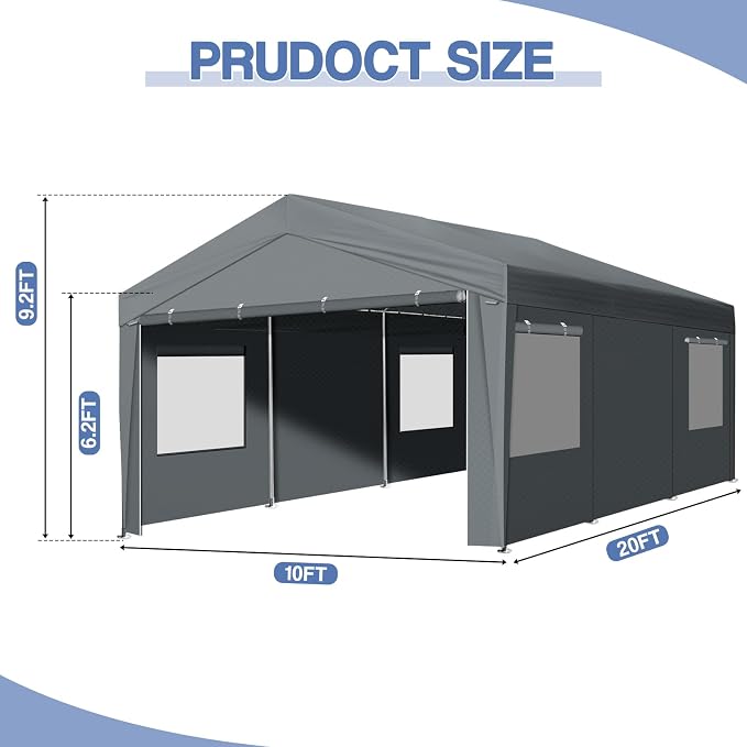 VINGLI 10x20 Carport Canopy Portable Garage - Image 3