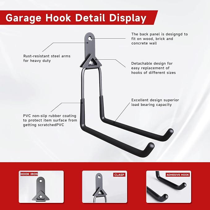 12 Pack Garage Hooks, Detachable Garage Storage Hooks Steel Heavy Duty Utility - Image 3
