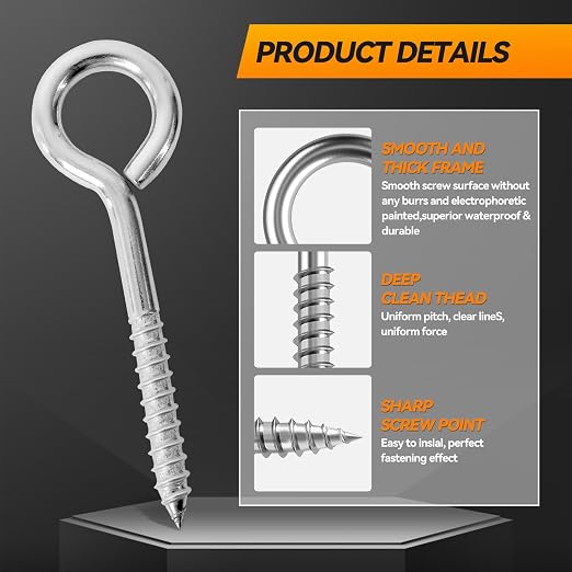 4Pcs 6 Inch Heavy Duty Screw Eyes Hooks, 304 Stainless Steel Self Tapping - Image 8