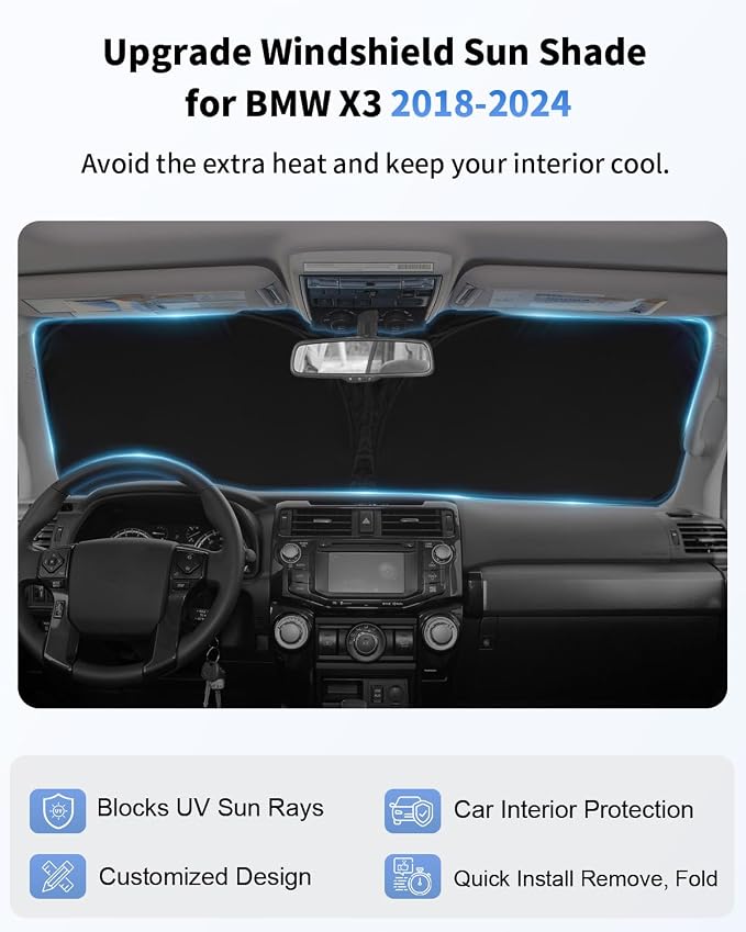 Windshield Sun Shade Sunshade for 2018-2024 BMW X3 Windshield Cover for 2023 - Image 3