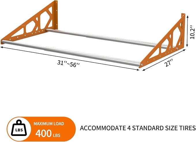 Tire Rack Wall Mount Adjustable 31"-56" Tire Storage Rack Wall Mount Wheel Rack - Image 4