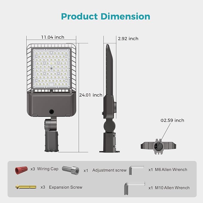 LED Parking lot Lights 240W Commercial Area Oudoor Lighting 43200LM Dusk to - Image 8