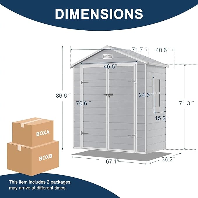 6x3 FT Resin Storage Shed, Waterproof Outdoor Shed - Image 7