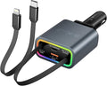 Retractable Car Charger 4 in 1, 131w Cigarette Lighter Adapter USB C, Type C by Unknown