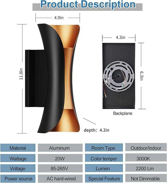 Outdoor Wall Light LED 20W 11.8in Aluminum - Image 3