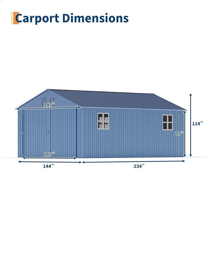 12x20 FT Metal Carport, Enclosed Car Port - Image 7