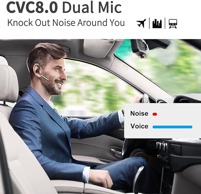 CONAMBO Bluetooth Headset V5.1, 16 Hrs HD Talktime CVC8.0 Dual Mic Noise - Image 2