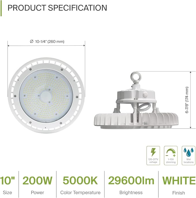 ASD LED High Bay UFO Light Fixture, Commercial Shop Lighting | Dimmable - Image 2