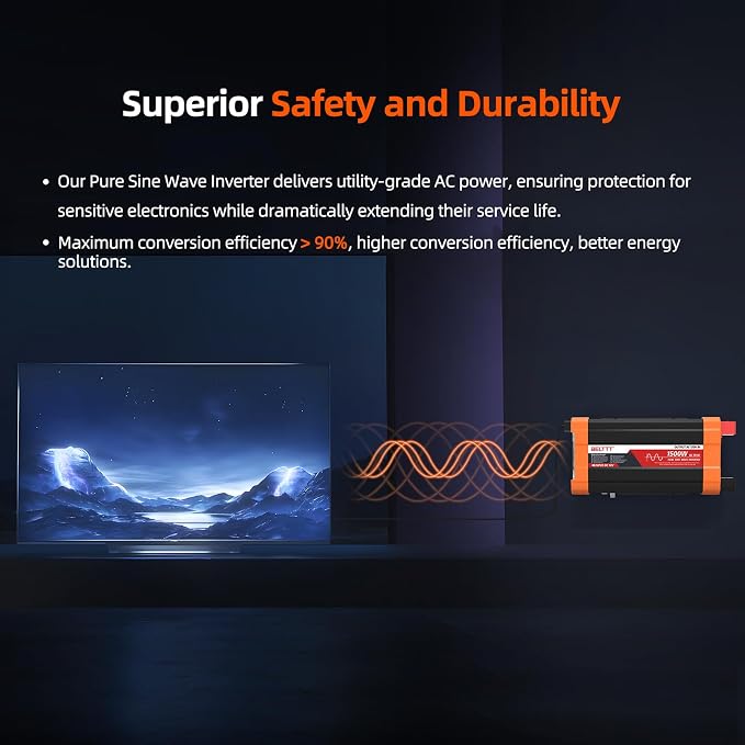 BELTTT 1500W Pure Sine Wave Inverter 12V to 120V AC, Car Power Inverter 12V to - Image 5