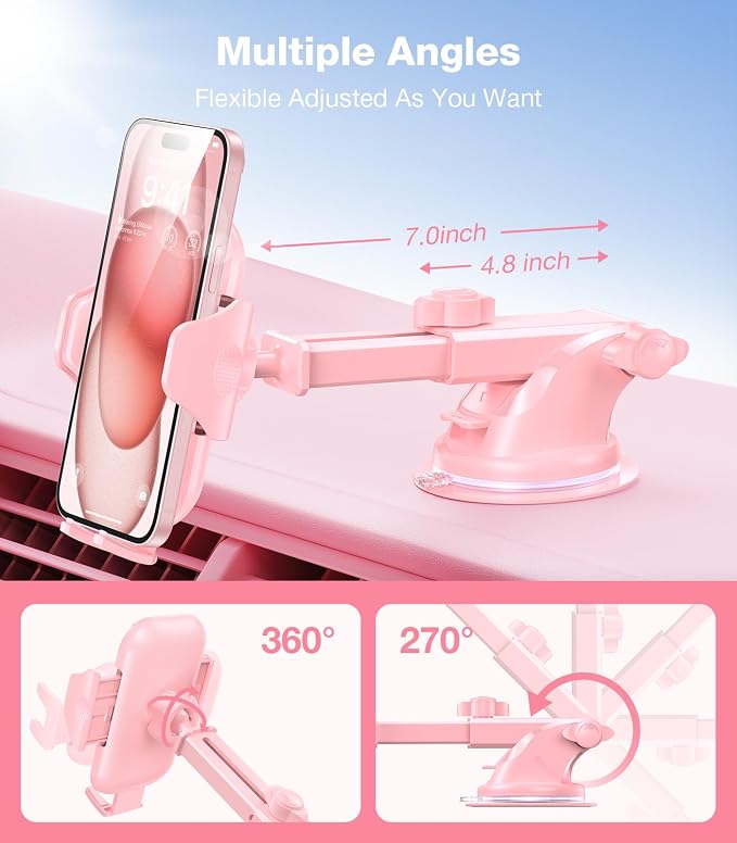 VICSEED Pink Phone Holder for Your Car Dashboard Windshield Air Vent Car Phone - Image 5