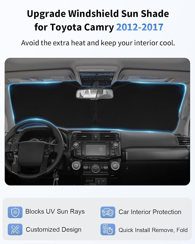 Custom-fit for Toyota Camry 2012-2016 2017 Windshield Sun Shade Block UV Rays - Image 6