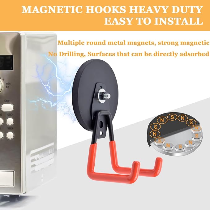 Strong Garage Magnetic Hooks, 45 lbs Pulling 3.46" Large Magnet Hooks - Image 4