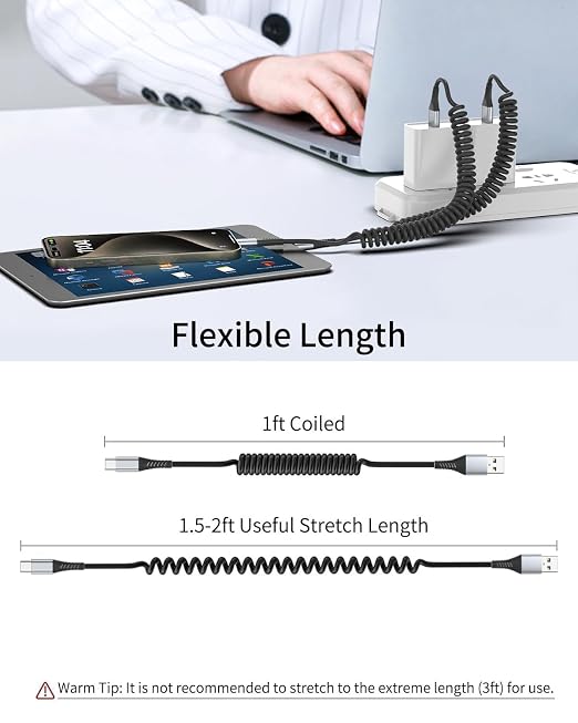 Coiled USB C Cable, 2 Pack USB Type C Coiled Cable - Image 5