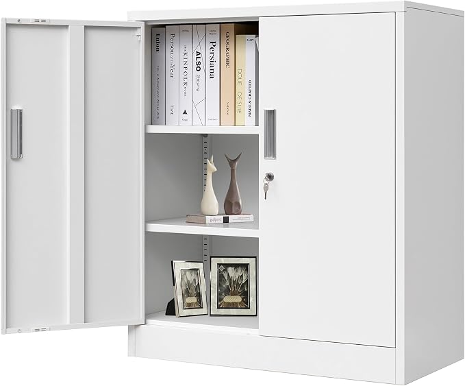 Metal Storage Cabinet with Locking Doors and Adjustable Shelves, 36.2" H Steel by Wanfu