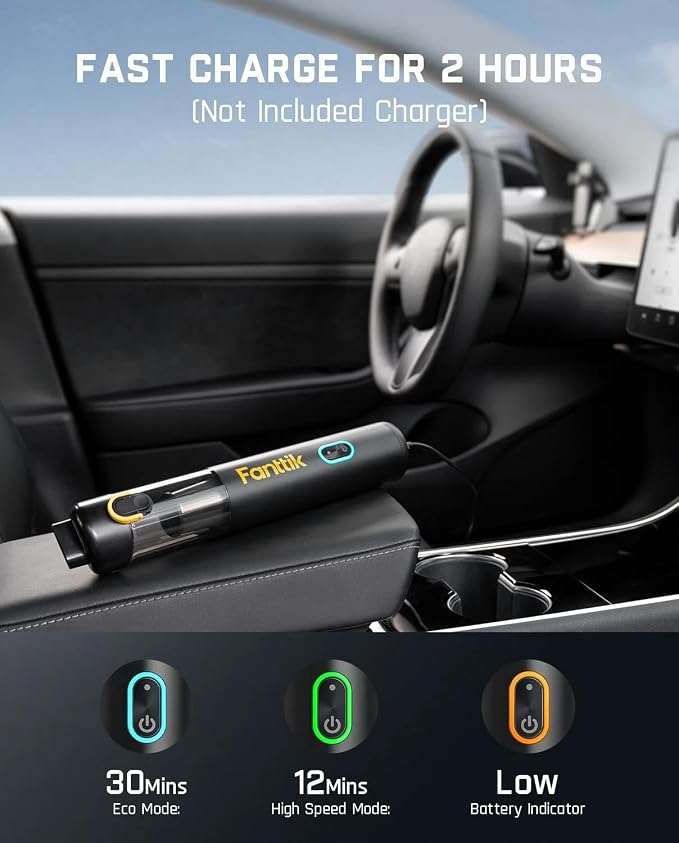 Fanttik Slim V8 Mate Cordless Car Vacuum Suction Power 12000Pa, Portable Mini - Image 5