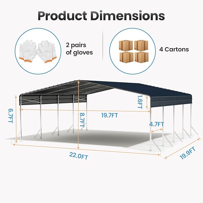 Heavy Duty Metal Carport – Sturdy Structure, All-Weather Protection, Easy - Image 8
