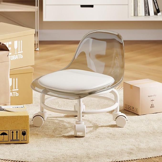 Low Rolling Stool with Wheels, Mini Rolling Garage Stool with Back Support by Sejone