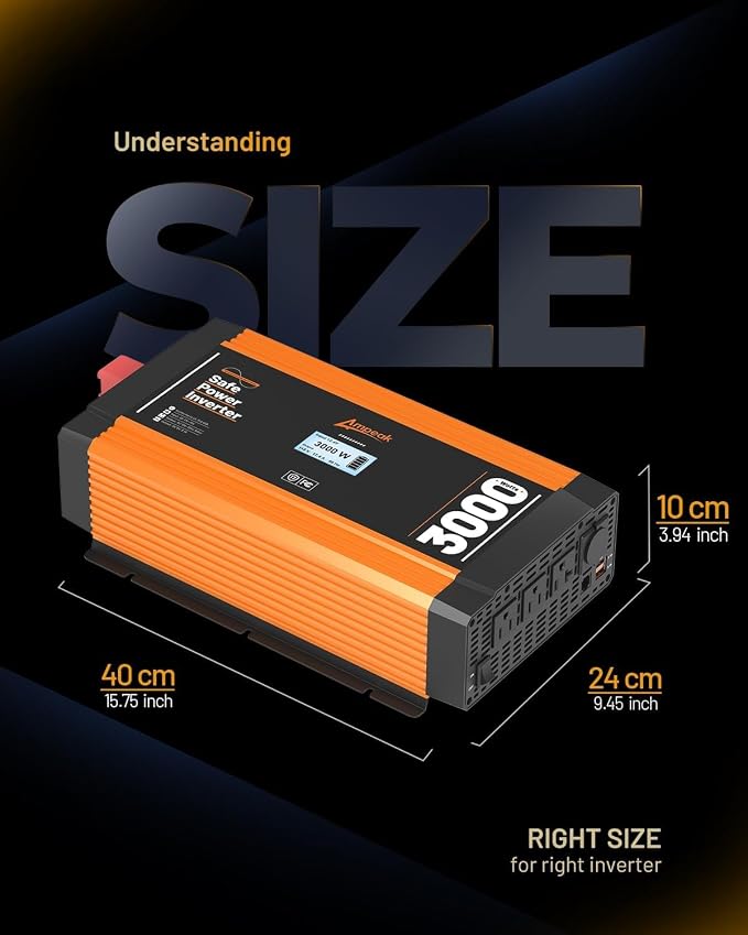 Ampeak 3000W Pure Sine Wave Inverter 12V DC to 120V AC - Image 6