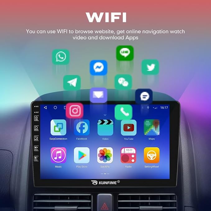 Kunfine Car CarPlay Android Auto Navigation Stereo GPS Radio Reverse Camera - Image 4