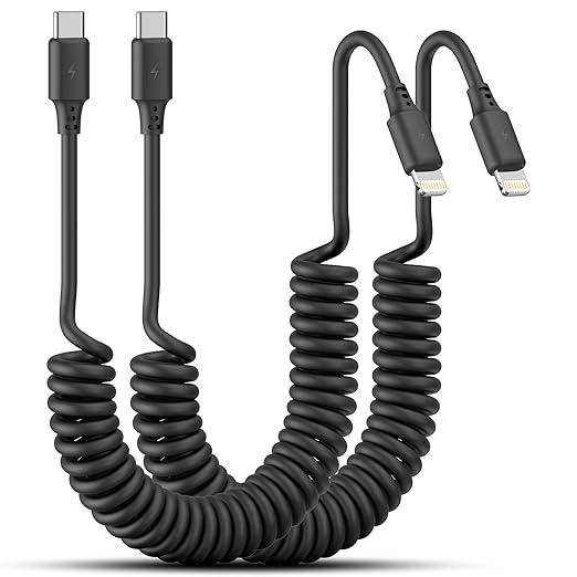 Coiled USB C to Lightning Cable 3FT, 2 Pack Short Car Charger Cord Fast by Unknown