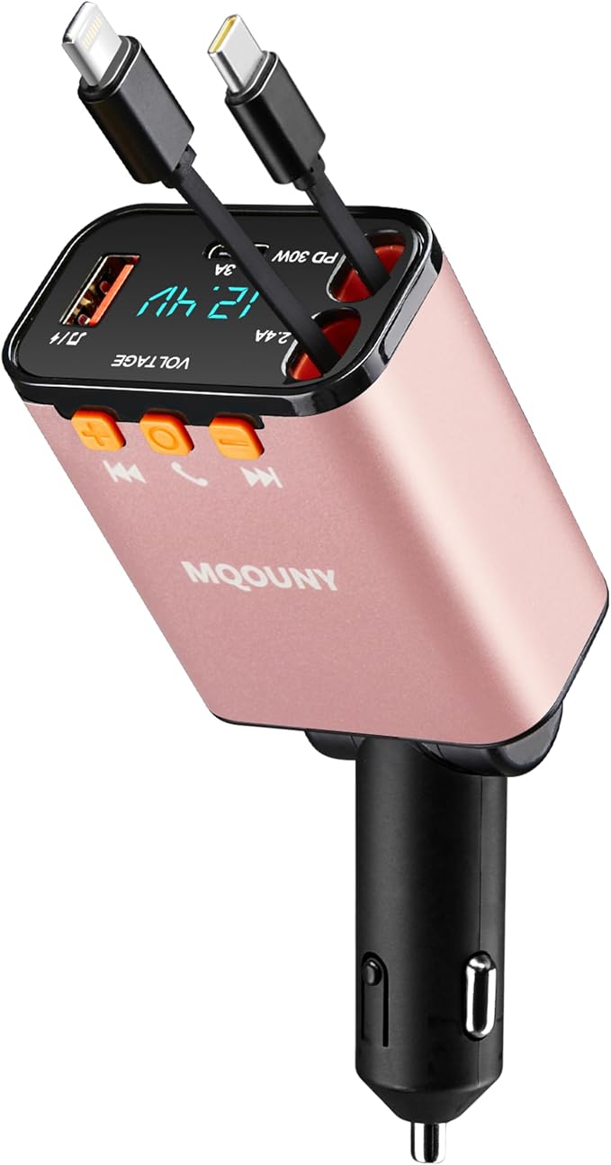Retractable Car Charger, 5 in 1 Fast Cars Phone Charger 60w, Handsfree Call by MQOUNY