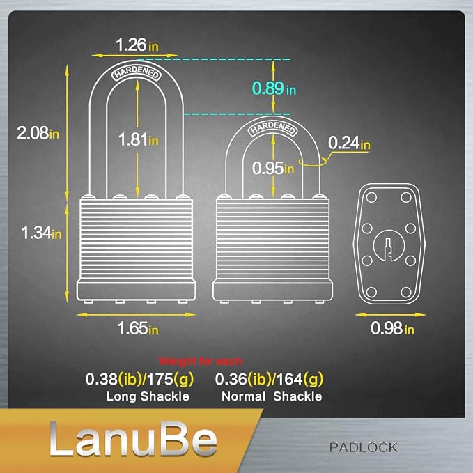 Lanube Lock 12-Pack Laminated Keyed Padlock Set 3 Colors, 2 Short 2 Long - Image 3
