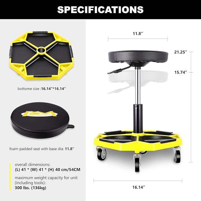 PM PERFORMOTOR Adjustable Height Pneumatic Garage Seat Rolling Mechanic Stool - Image 3