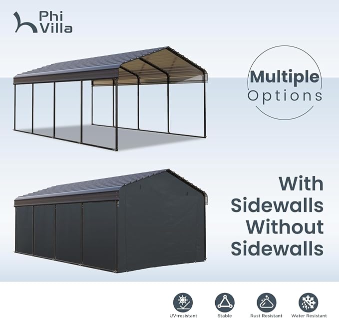 PHI VILLA 12 x 20 ft Carport Metal Carports - Image 4