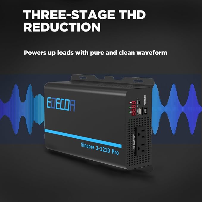 EDECOA Pure Sine Wave Inverter 1200W 12V DC to 110V AC Power Inverter - Image 6