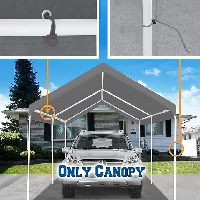 10' x 20' Upgraded Carport Replacement Canopy Cover Grey - Image 8