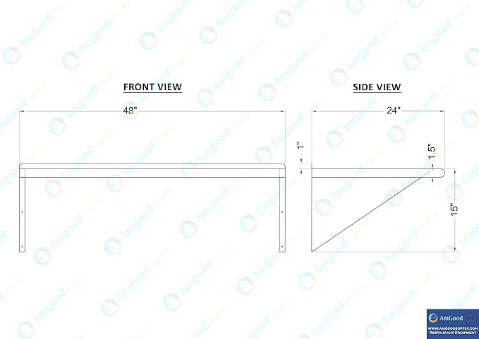 AmGood 48" Long X 24" Deep Stainless Steel Wall Shelf | NSF Certified | - Image 5
