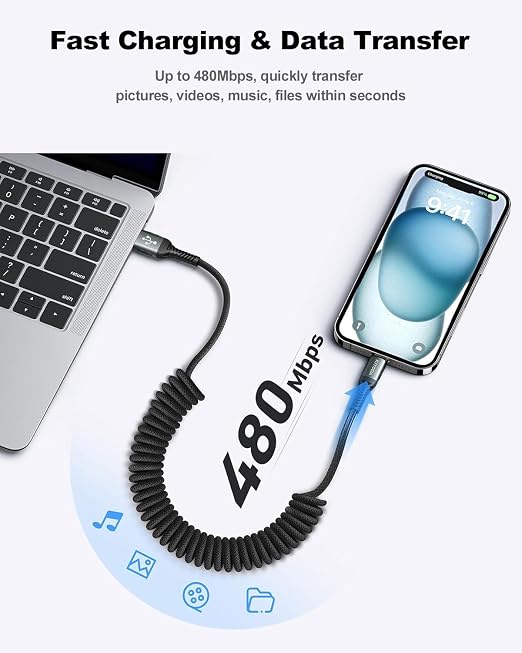 USB C Cable Coiled 6FT 2Pack, Braided USB A to Type C Charger Cable - Image 6