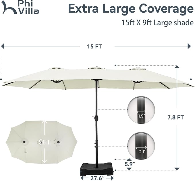 PHI VILLA 15ft Large Patio Umbrellas - Image 7